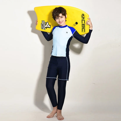 Teenager Boy Swimwear Rash Guard Long Sleeve Shirt Dark Blue Pants Children kids Swimsuit