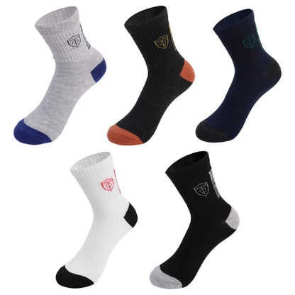 5 Pairs Breathable Cotton Men's Basketball Running Crew Socks