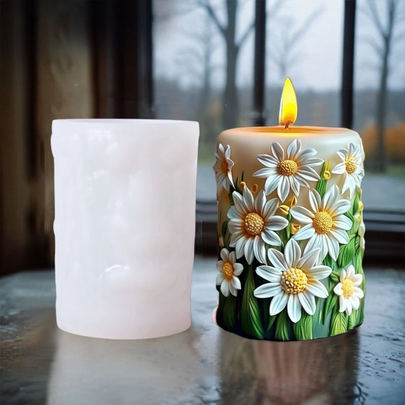 candle silicone mold flower bouquet relief resin mould blooming flower gypsum molds