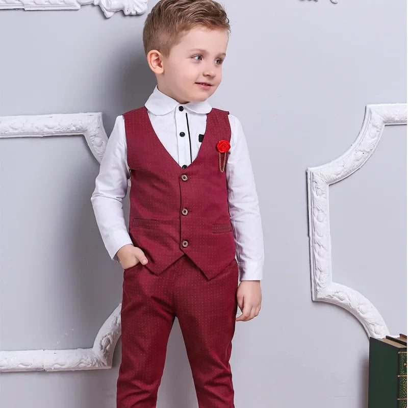 Korean Boy’s Gentlemen Suit Shirt Vest Trousers Three-piece Suit Boy Shirt Pants Suit 100-140cm Boy Children's Boy's Clothing