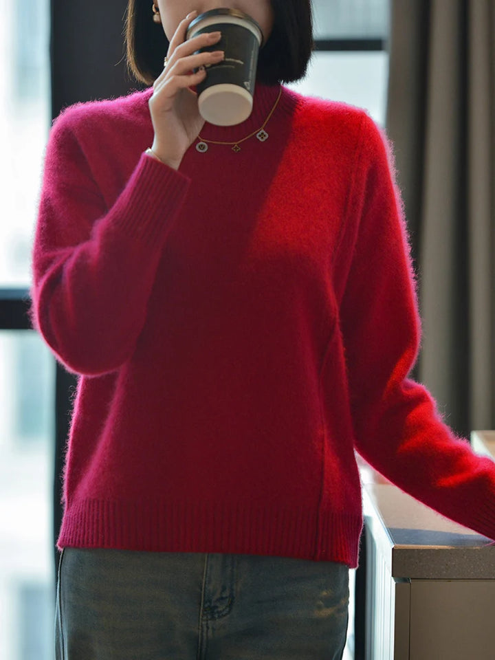 100% Pure Wool Sweater Women's Autumn/Winter Half High Collar Solid Color