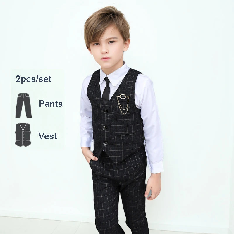 Boys Green High-end Suit Set  Child Performance Wedding Birthday Photography Costume Kids Blazer Vest Pants Bowtie Outfit