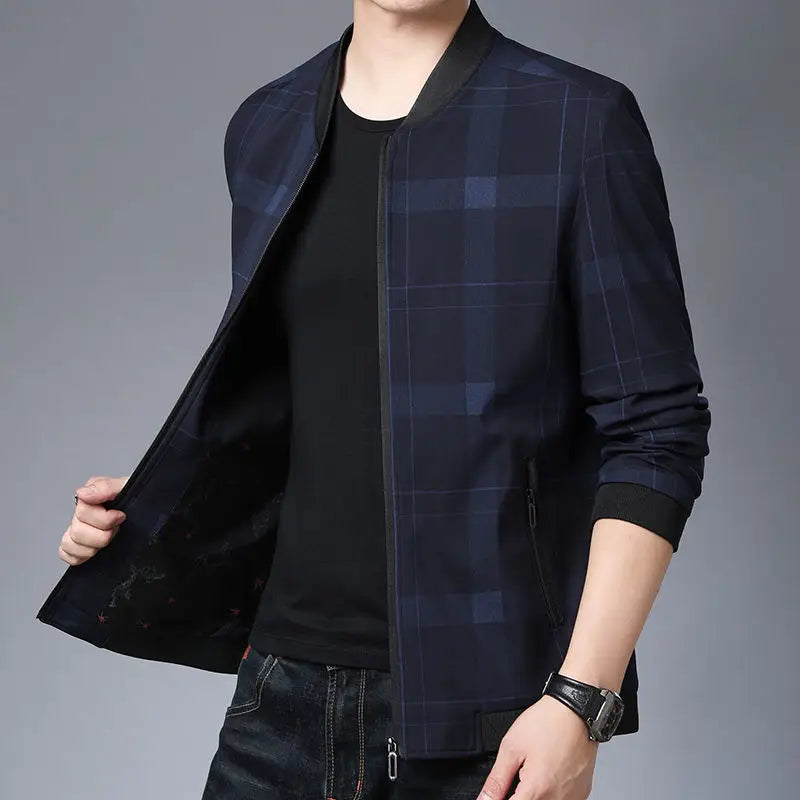 Casual Luxury Solid Color Men's Jacket Spring Autumn Thin V-neck Baseball Jacket for Men Zipper Up Jacket Man Outerwear Tops 3XL