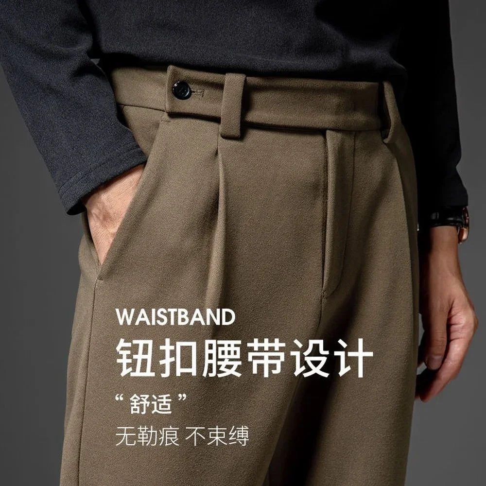 Spring Autumn Chinos Men Casual Pants Thin Basic Straight Fit Work Trousers Streetwear Fashion Bottoms Men Khaki Pants Trends