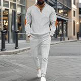 Autumn and winter new men's fashion outdoor sports half zipper Waffle casual stand collar long sleeve hoodie + trousers men's su