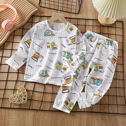 Summer New Children Home Clothes Set Boys Girls Long-sleeved Pajamas Thin Section Kids clothing Baby Clohtes