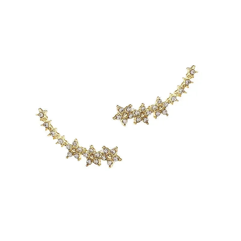 1 Pair Shiny Zircon Star Flower Climbing Earrings for Women Exquisite Sliver Color Crystal Statement Earrings Jewelry Gifts