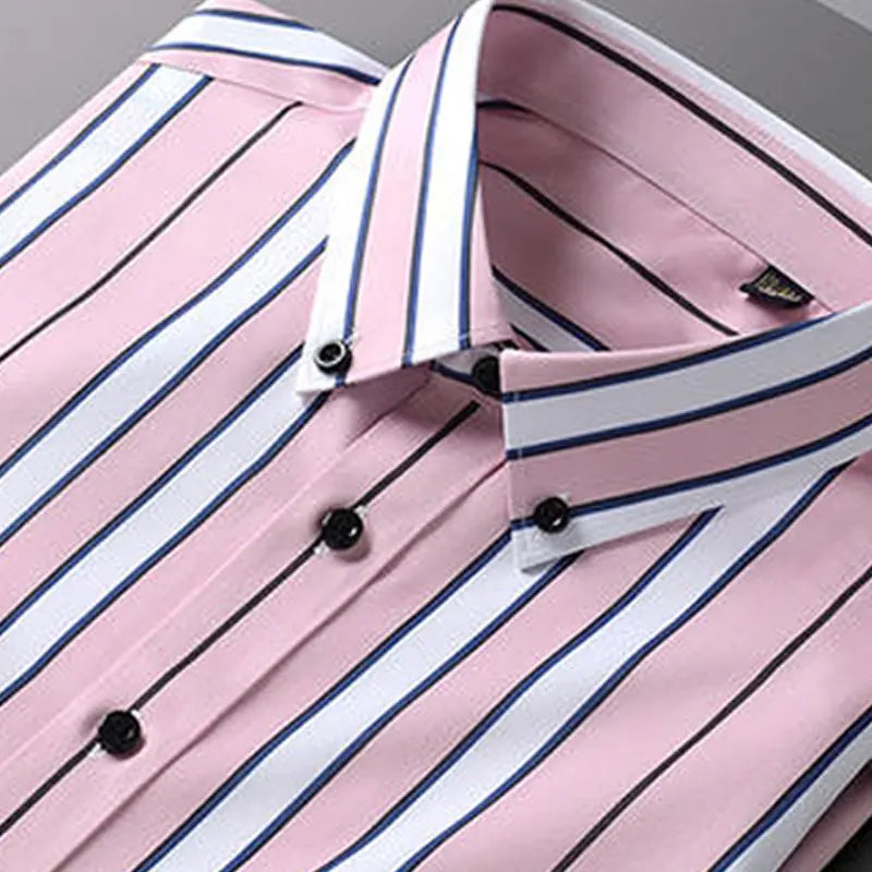 Summer men's long-sleeved shirt spring and summer ice silk thin stripes business casual high-quality work clothes wear fashion