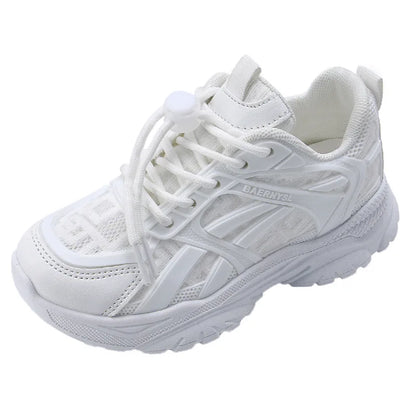 Children Casual Shoes Kids Sneakers for  Girls Solid White Shoes Mesh Breathable Running Sports Tenis Chunky Sneakers