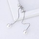 Fashion Silver-color Simulated Pearl Pendant Long Chain Cubic Zirconia  Earrings Bridal Wedding  Jewelry Drop