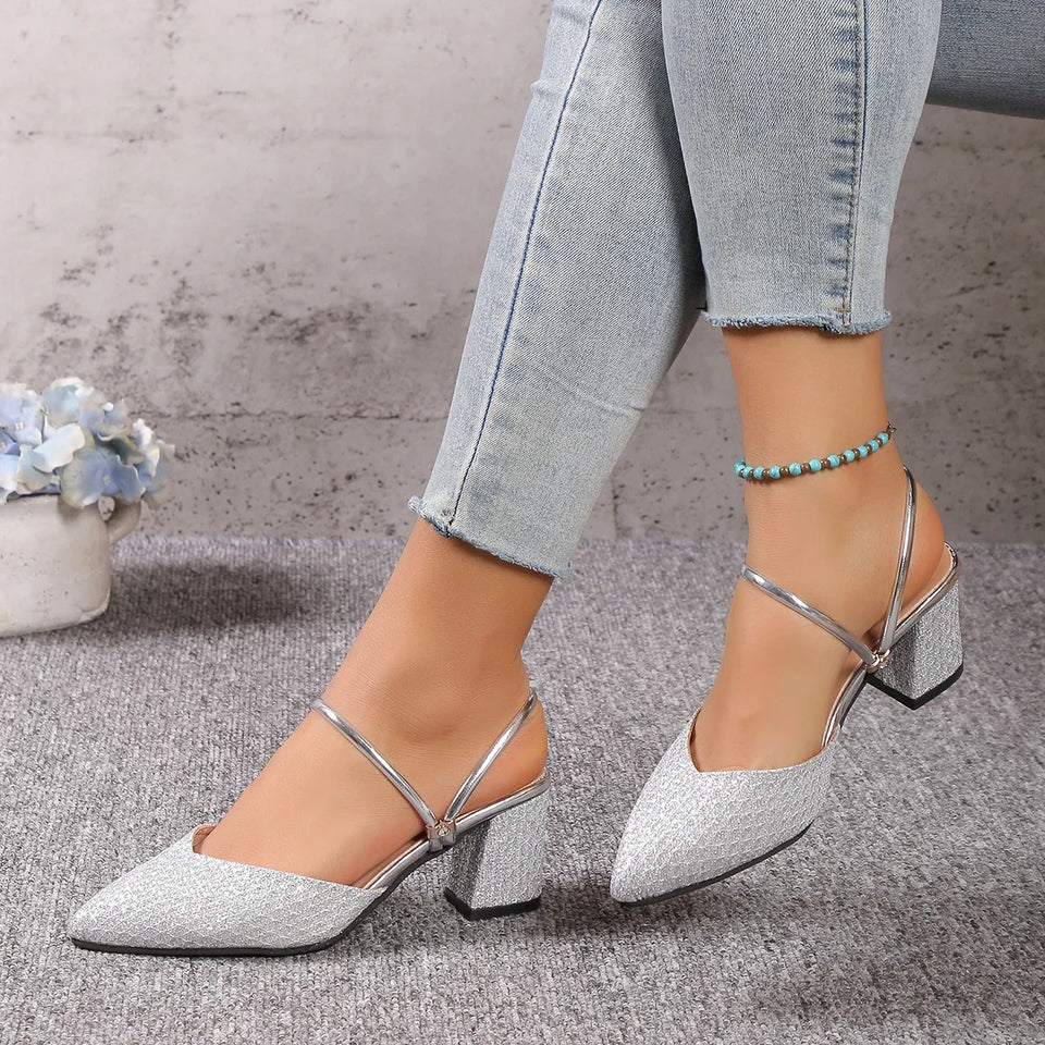 Low Heels Sandals Woman Summer Fashion High Heels  Luxury Shoes for Women Wedding Party Shoes