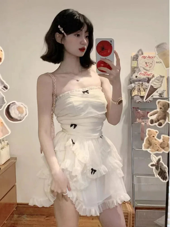 Even Party Black Dress Women Casual Corset Y2k Mini  Office Lady Sleeveless Bodycon Lace One Piece  Korean