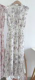 Kuzuwata Fresh Mid-length Print High Waist Robe New Gentle Literary Lace Up Pleated Slim Exquisite Mujer Japan New Elegant Dress