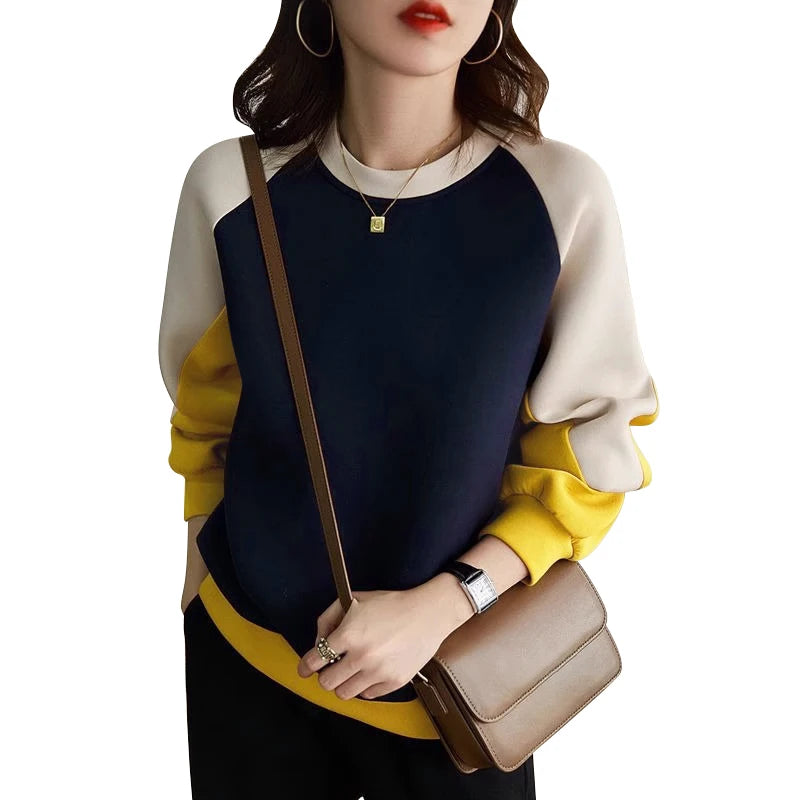 Sweatshirts Woman Long Sleeve Patchwork Pullovers Hoodies Streetwear