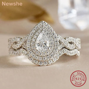 Newshe Infinity Engagement Ring Wedding Band for Women 925 Sterling Silver Bridal Rings Set Halo Pear Cut AAAAA Cubic Zircon