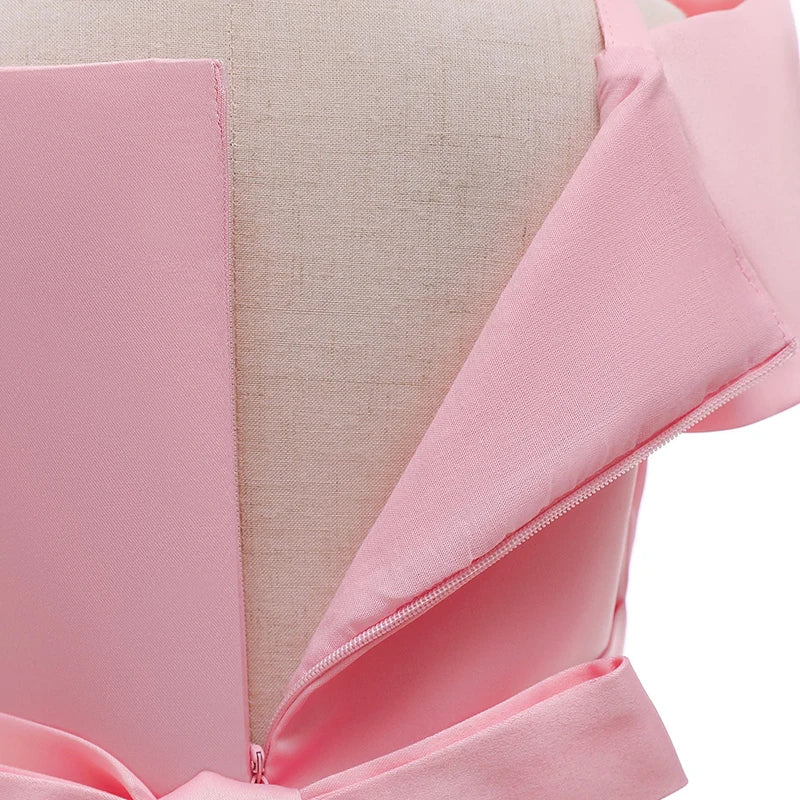 2024 New Girl Summer Solid Dress Bowknot Short Sleeve Shoulderless Children Skirts Breathable Quick Drying Casual Kids Dresses