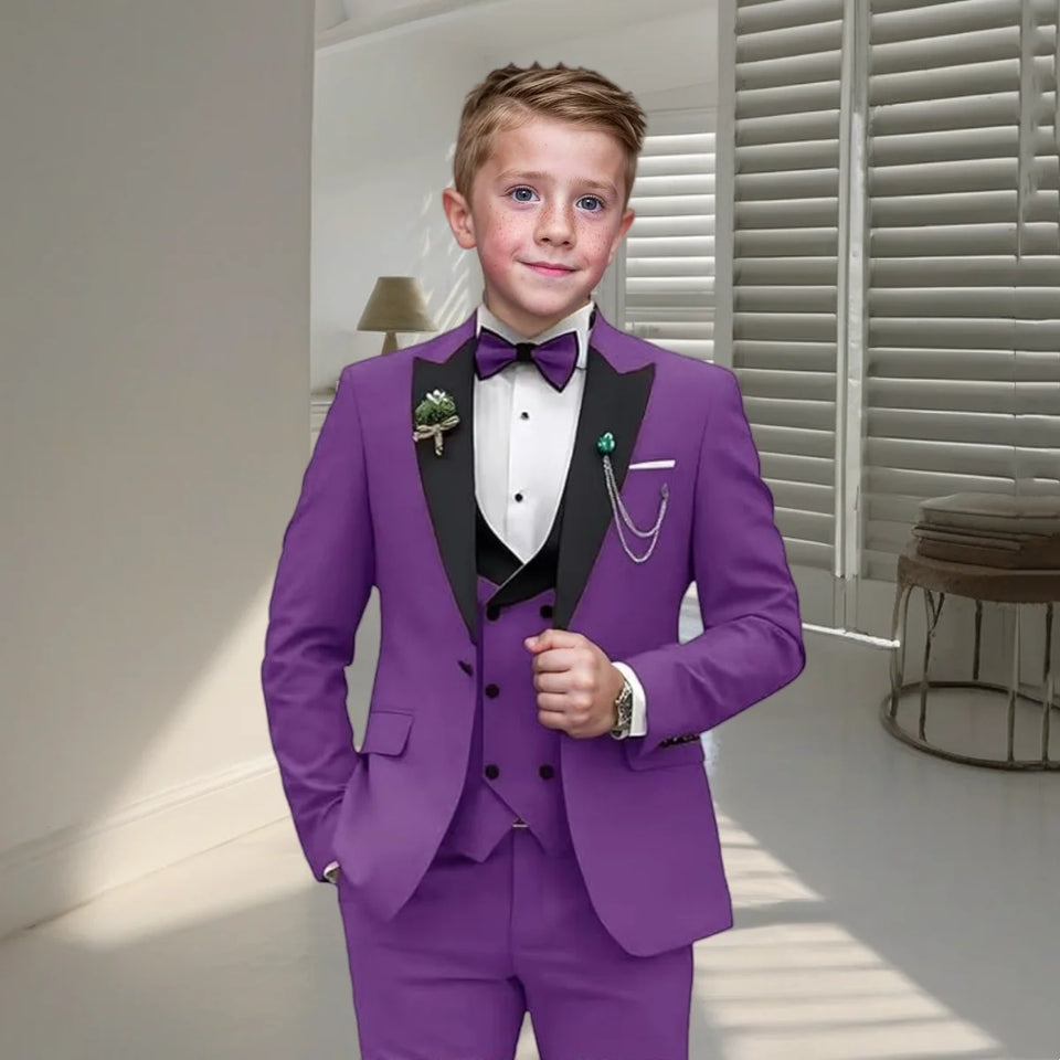24h Ship Boy's Formal 4-piece Suit Set Including Blazer Vest Pants Bow-tie Smart Kids Tuxedo Suits Dress Wedding Ring Bearer