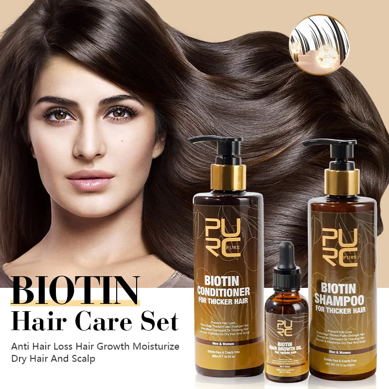 PURC Biotin Hair Shampoo Conditioner for Men Women Scalp Treatment Cleaning Hair Root Nourish Smooth Hair Oil Care Products Set