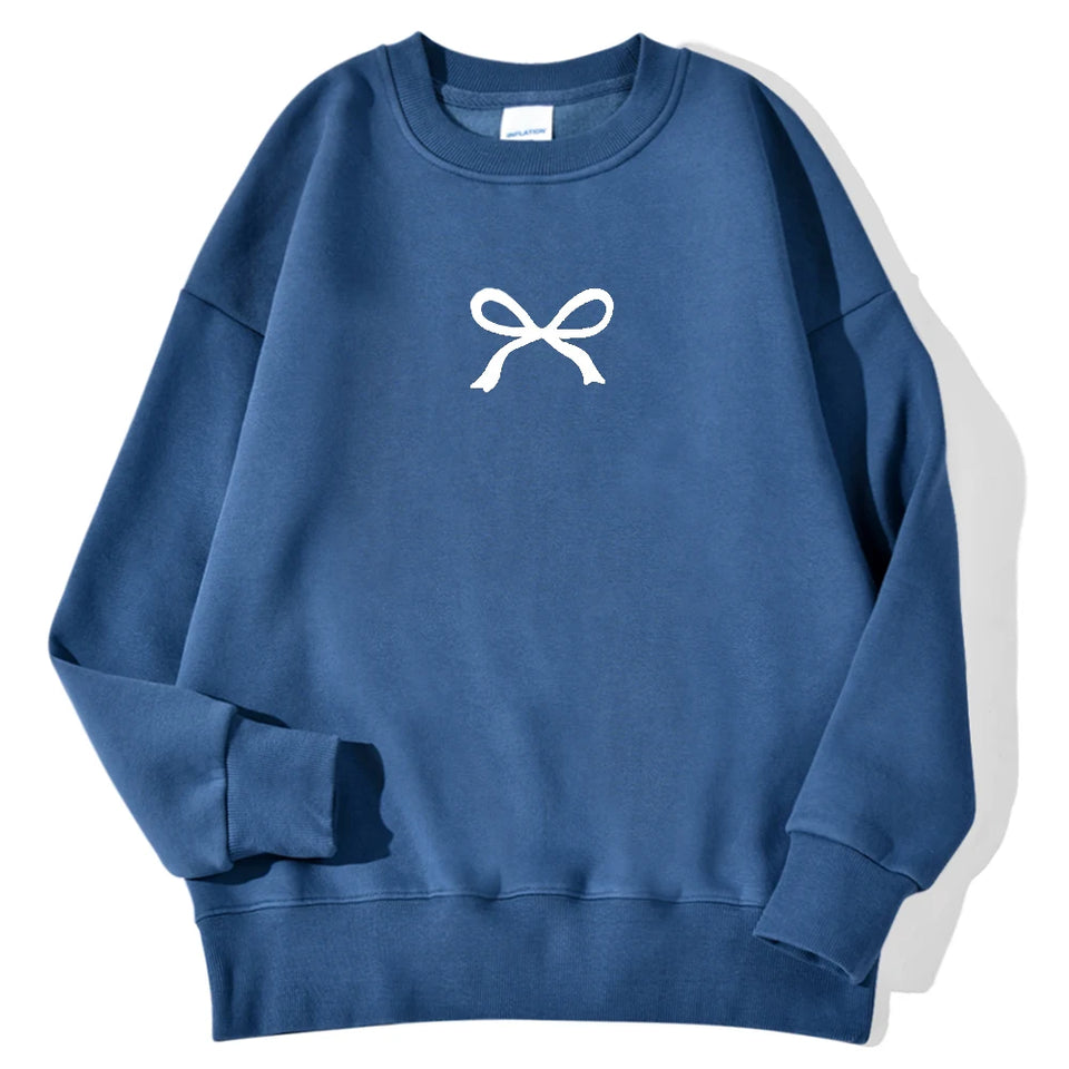 Casual Women's Sweatshirts Kawaii Bow Graphic Prints Pullover Comfortable Warm