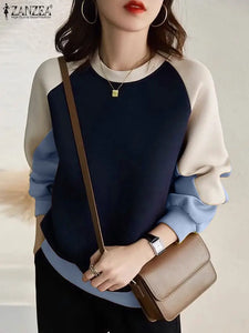 Sweatshirts Woman Long Sleeve Patchwork Pullovers Hoodies Streetwear