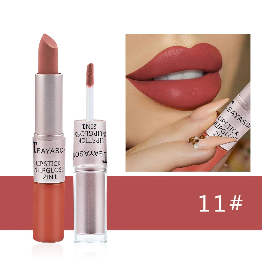 1PC Pink Lipstick Sexy Lip Gloss 2 In 1 Lip Tint Waterproof Long -Lasting