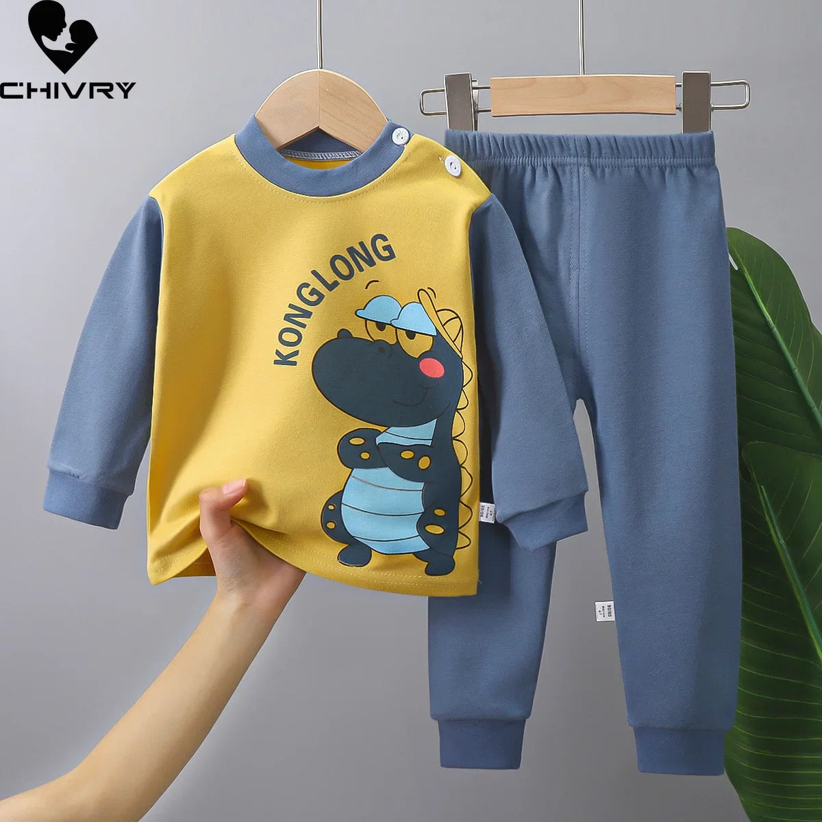 Girls Cartoon Dinosaur Long Sleeve T-Shirt with Pants Pyjamas Toddler Clothing Sets