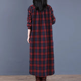 Women Autumn Checked Shirt Dress Lapel Long Sleeves