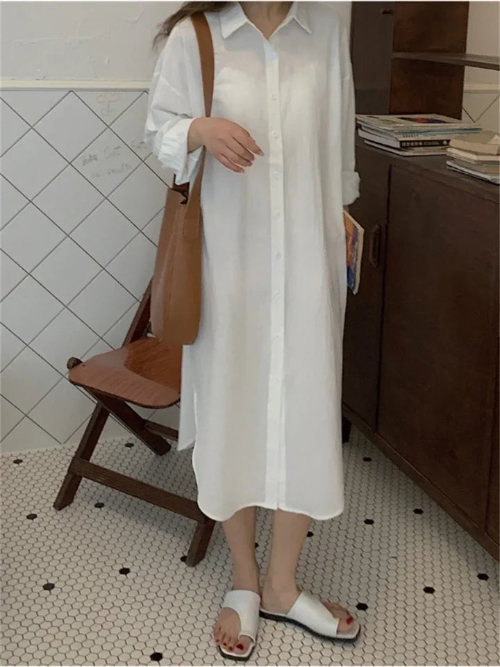Shirt Dress Evening Vintage Dress Party Oversize Long Cotton Beach Women Dresses