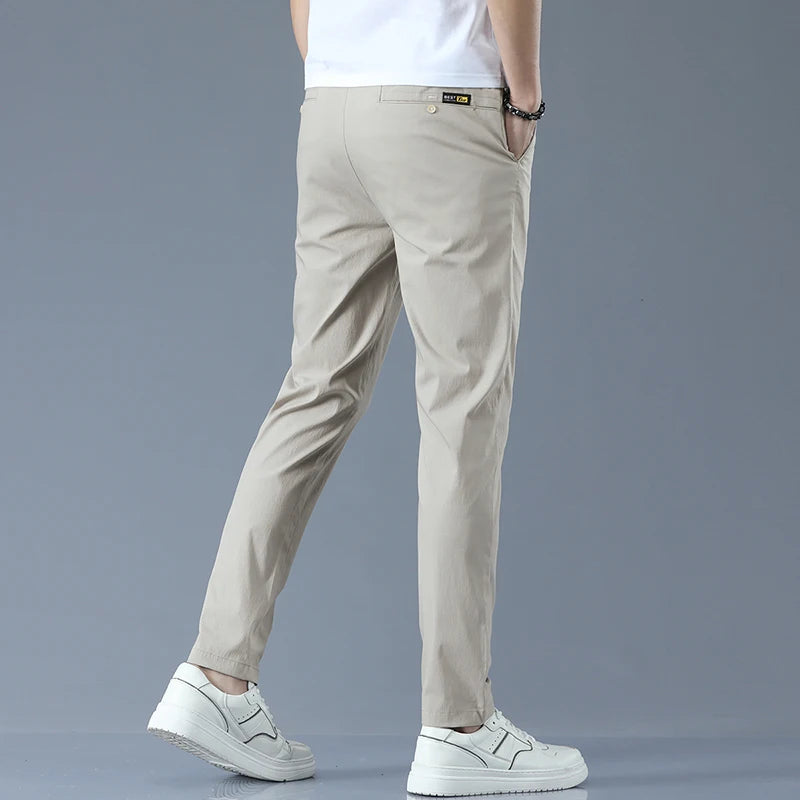 Slim Fit Casual Pants Men Lightweight Classic Straight Trousers for Men Breathable Cotton