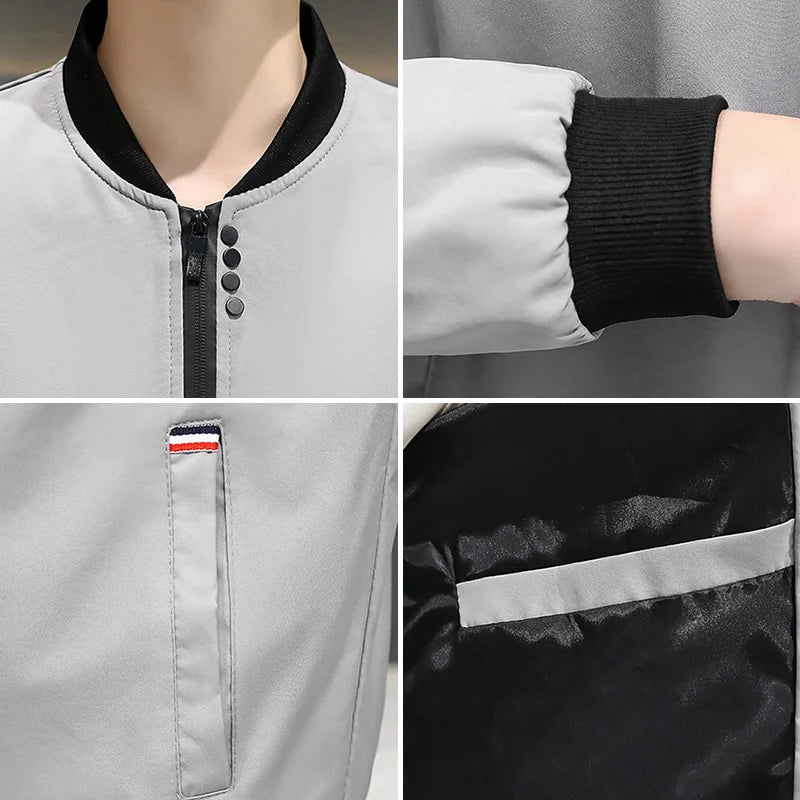 New Men's Jacket Coat Simple Solid Baseball Neck Zipper Windbreaker Coat Cycling Coat