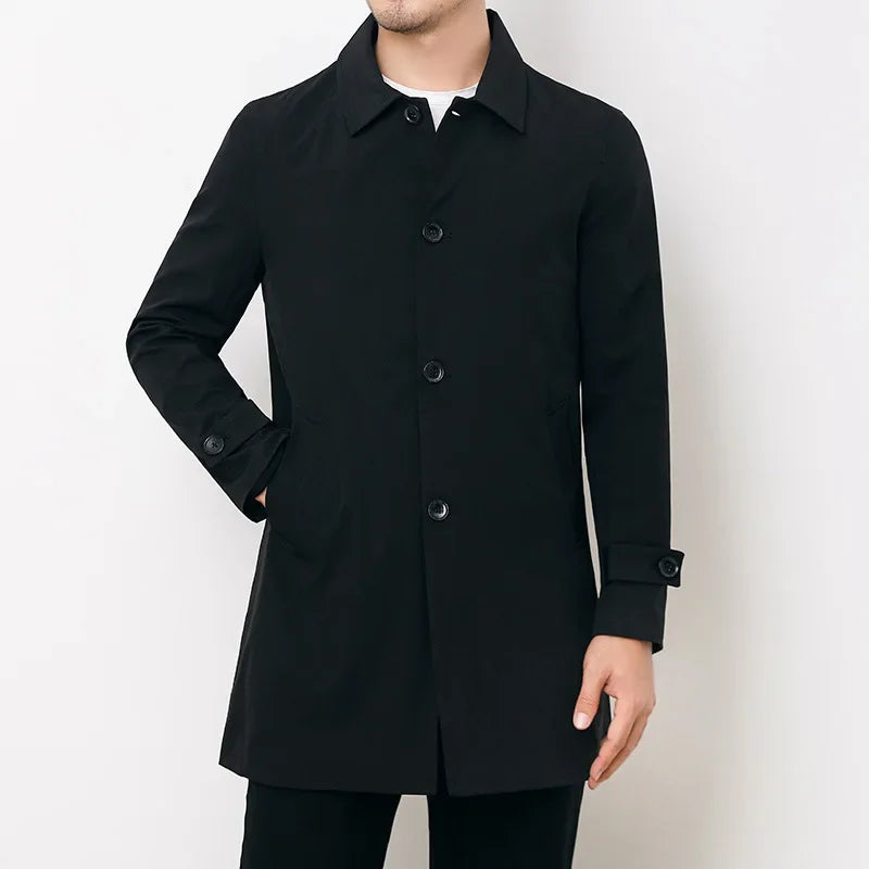 Men Long Coat Windbreaker Casual Loose Design Solid Color Trench Men Fashion Korean Style Mens Jackets Outerwear