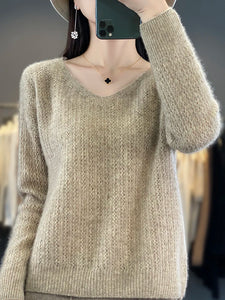 Women's Fashion Sweater V-Neck Pullover Long Sleeve