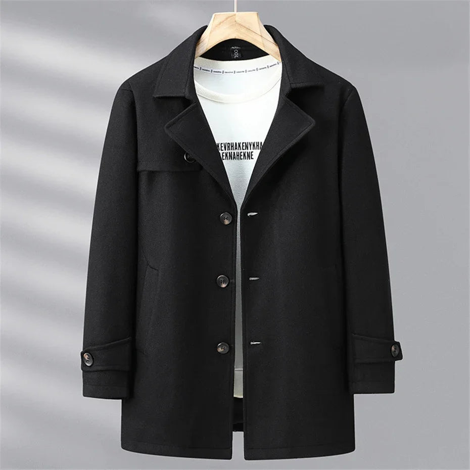 Woolen Jacket Men Plus Size 12XL Solid Color Jackets Woolen Coats Male Autumn Winter Long Style Jacket Fashion Casual
