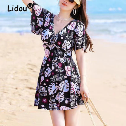 Women Summer Elegant Fashion Printed One Piece Swimsuits Summer