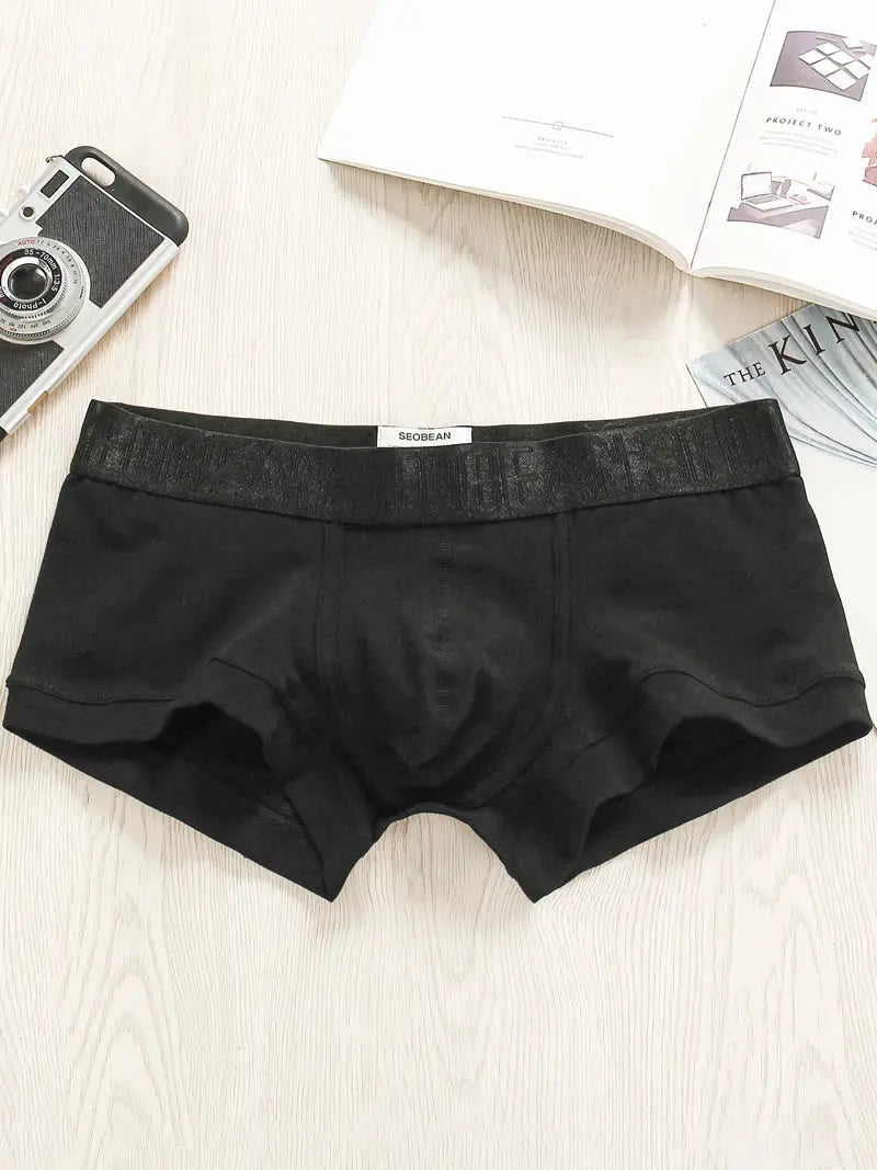 2pcs/lot SEOBEAN Men‘s Boxer underwear cotton solid color tight low rise simple