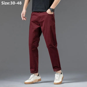 Cotton Pants Men Plus Size 48 46 44 42 Elastic Wine Red Blue Black Casual Trousers