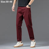 Cotton Pants Men Plus Size 48 46 44 42 Elastic Wine Red Blue Black Casual Trousers