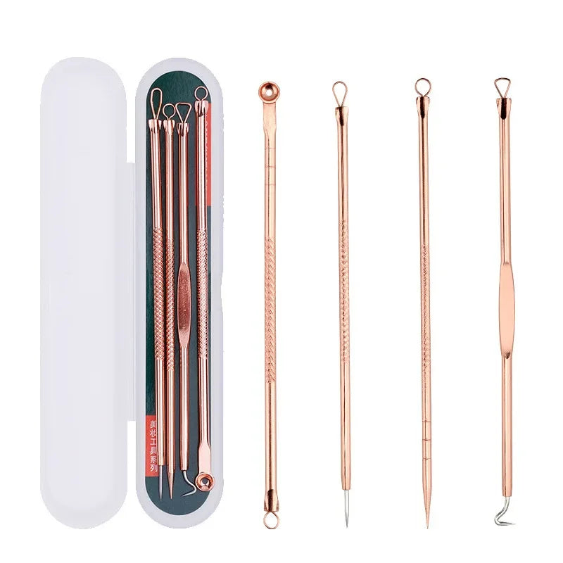 4Pcs/Set Blackhead Comedone Acne Pimple Belmish Extractor Vacuum Blackhead Remover Tool Spoon Rose Gold For Face Skin Care Tool