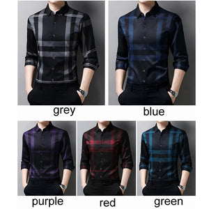 Luxurious Men's Long Sleeve Striped Shirt New Spring Autumn Ice Silk Business Top Wrinkle-resistant Non-iron Solid Men Clothing