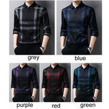Luxurious Men's Long Sleeve Striped Shirt New Spring Autumn Ice Silk Business Top Wrinkle-resistant Non-iron Solid Men Clothing