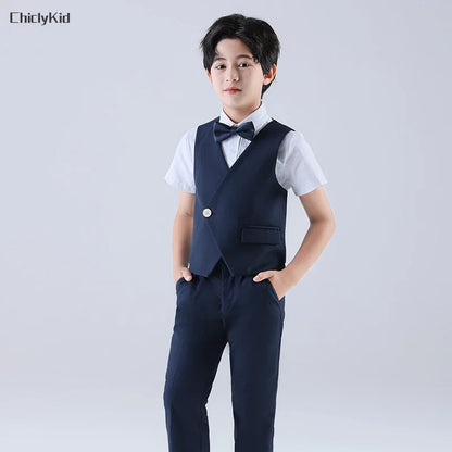 Boy Gentleman Top Kids Waistcoat Wedding Clothes Sets Toddler Formal Suits Children Tie Shirt Vest Trouser Toddler Party Outfits