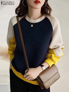 Sweatshirts Woman Long Sleeve Patchwork Pullovers Hoodies Streetwear