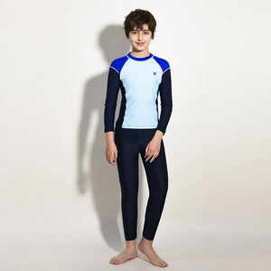 Boy Swimwear Rash Guard Long Sleeve Shirt Dark Blue Pants Children kids Swimsuit
