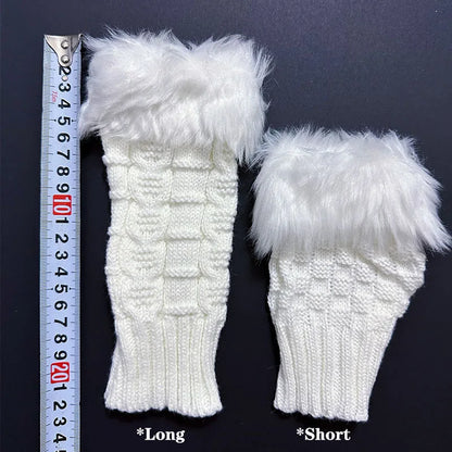 Autumn Winter Villi Knitted Touchscreen Gloves Women Girls Cute White Arm Warmers Furry Mittens Half Finger Fingerless Gloves