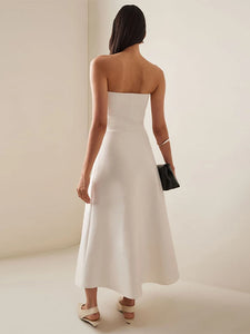 Sexy Tierred Folds Strapless Maxi Dress Women Slim Fit Off Shoulder A-line Sleeveless Dresses Female Summer Evening Party Robes
