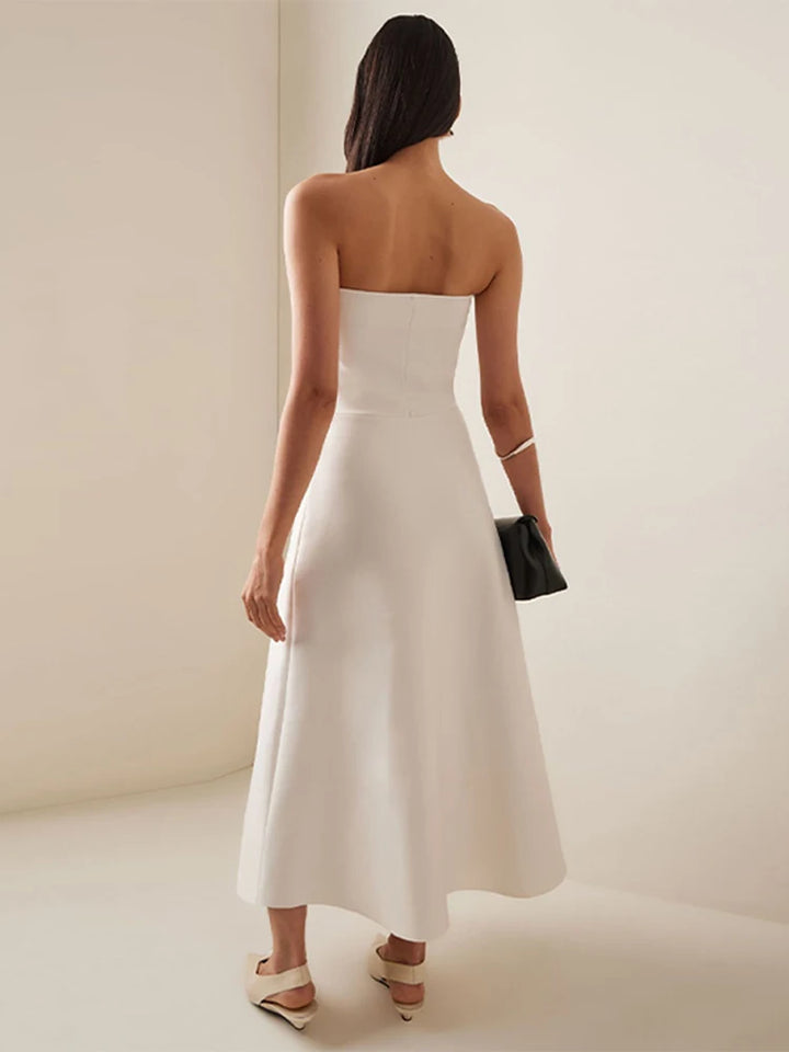 Sexy Tierred Folds Strapless Maxi Dress Women Slim Fit Off Shoulder A-line Sleeveless Dresses Female Summer Evening Party Robes