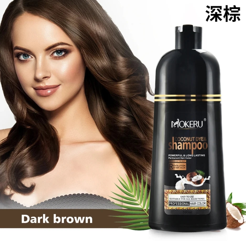 500ml Coconut Dye Shampoo Oil Essence Hair Color Shampoo Instant Hair Dye Shampoo Covering Gray Hair Permanent Moisturizing Hair