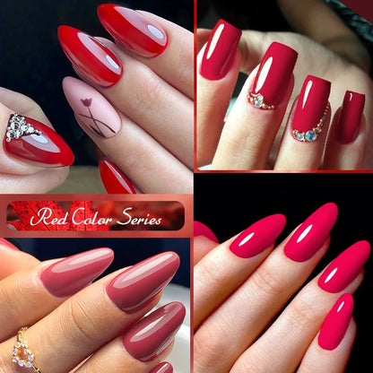 7ML Red Gel Nail Polish Autumn Winter Nails Red Glitter Semi Permanent Varnish Soak Off UV LED Nail