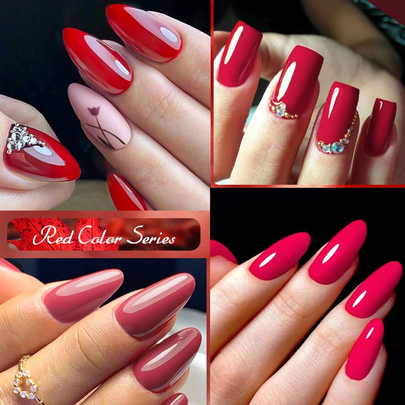 7ML Red Gel Nail Polish Autumn Winter Nails Red Glitter Semi Permanent Varnish Soak