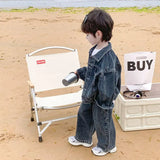 Baby Boys Jeans Sets Fashion Cool Coats Tops Wide Leg Pants 2025 Spring Autumn New Korean Style Childrens Two Piece Sets